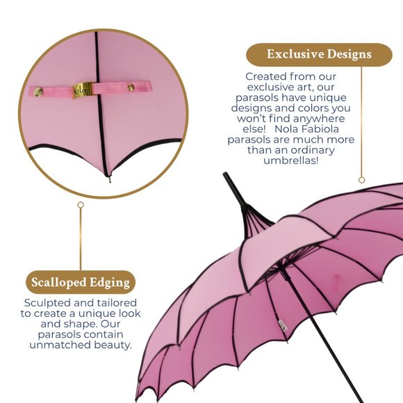 Pink with Black Encased Trim with Scalloped Edge Parasol (Cosmetic Blemish) - Picture 6 of 9